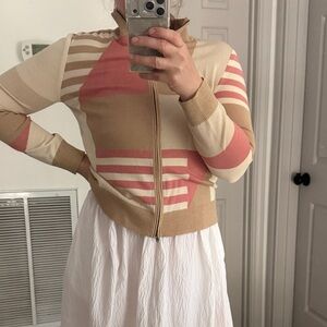 St. John Beige and Pink Striped Cardigan